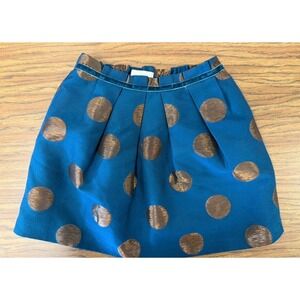 Mini Boden Girls Teal Blue‎ Bronze Metallic Polka Dot Pleated Skirt Size 5-6Y